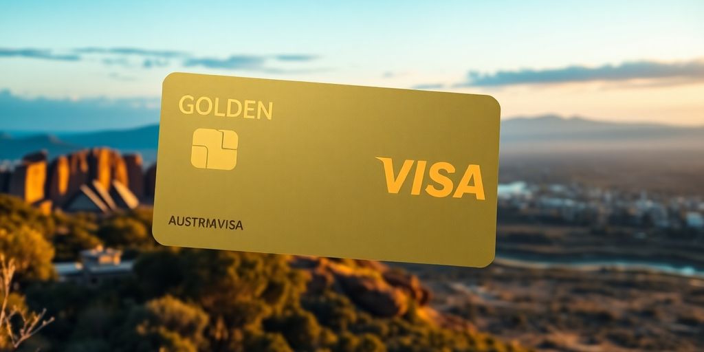 Australian flag with golden visa.