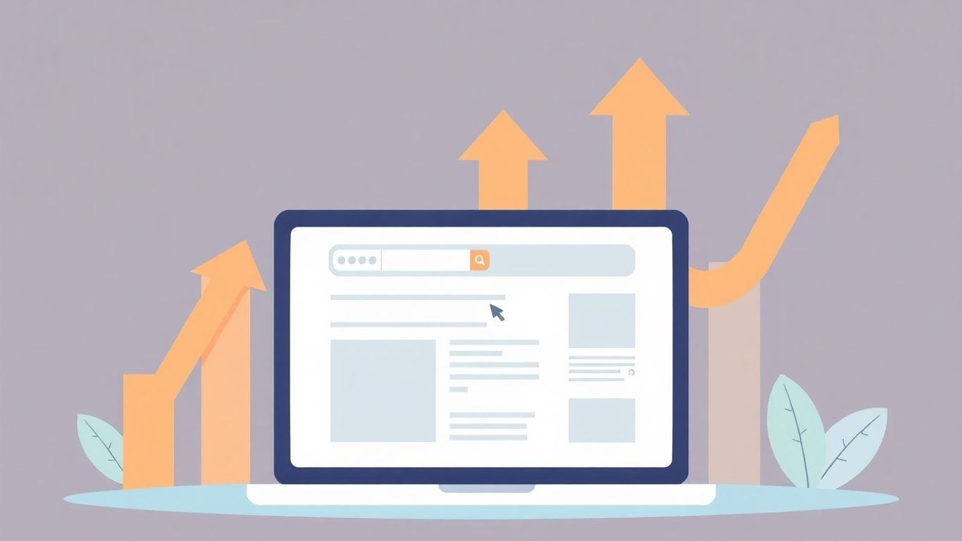 Illustrasjon av en nettside med oppoverpiler.