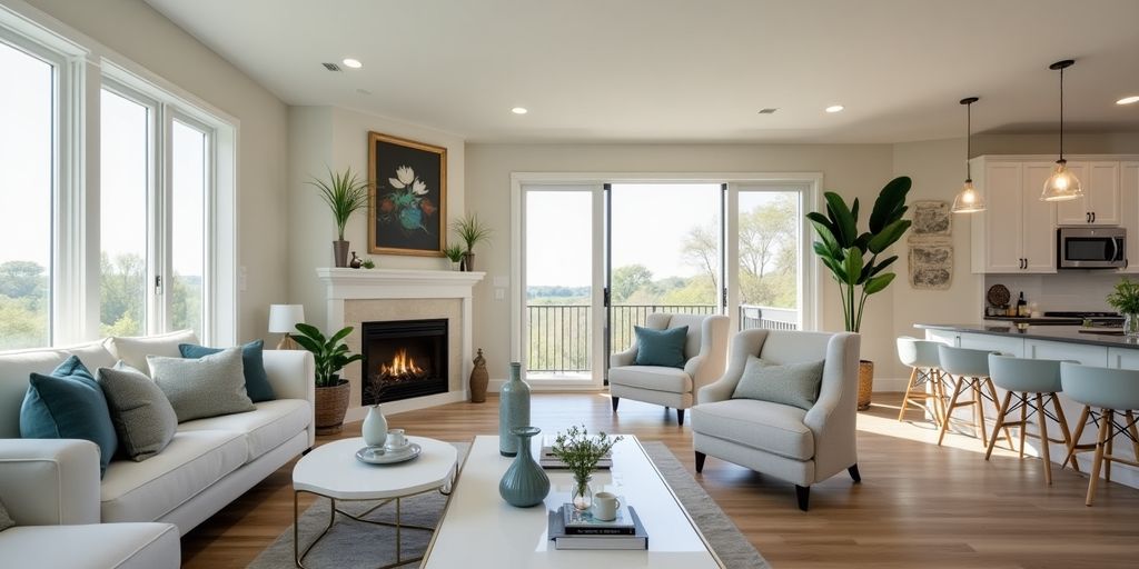 Renovated living room with modern design and bright light.