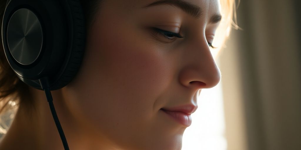 Person listening to a podcast with headphones.