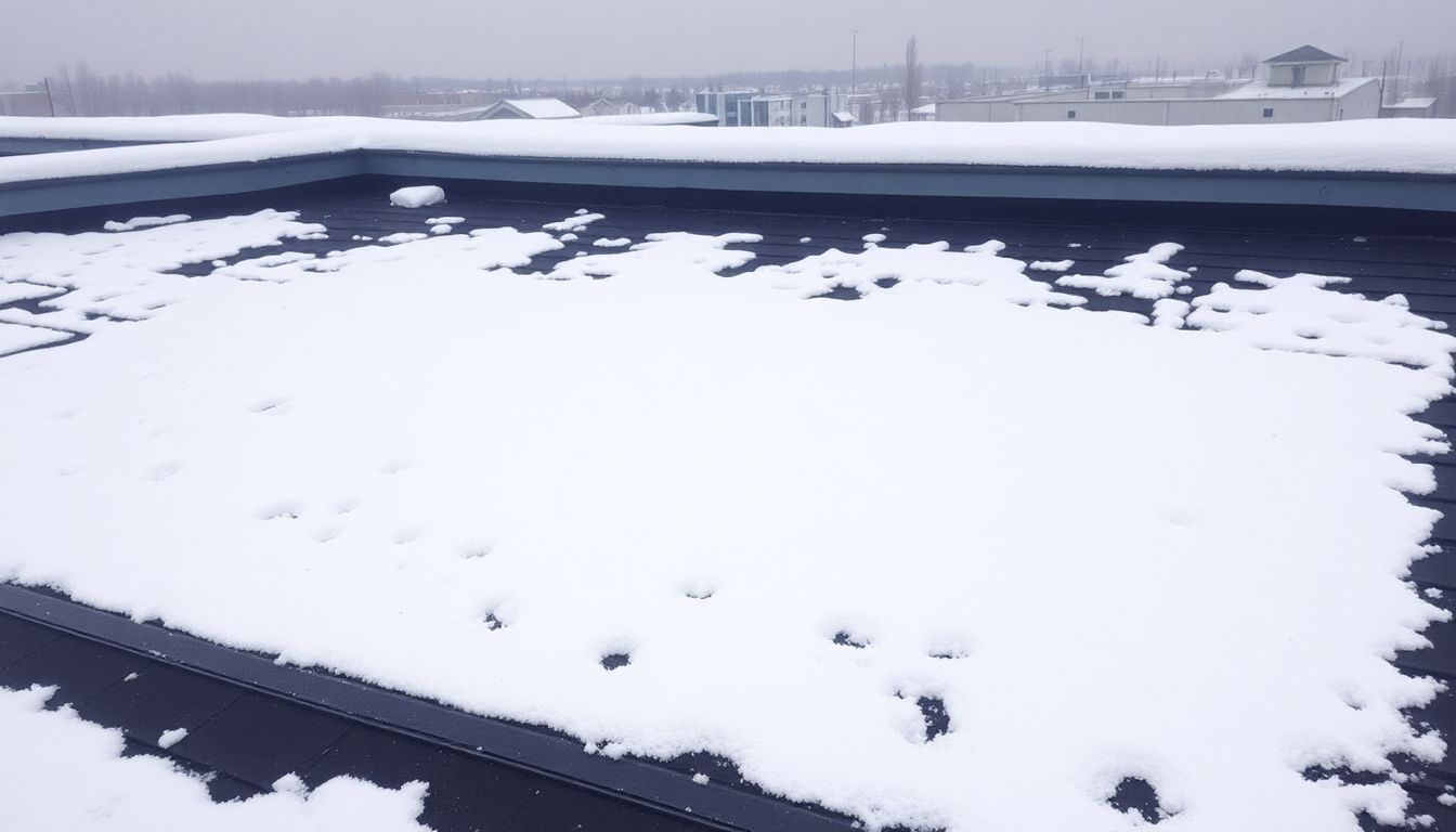 Flat roof covered in snow during Omaha winter.