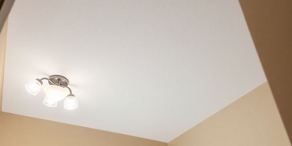Bathroom ceiling after popcorn texture removal.