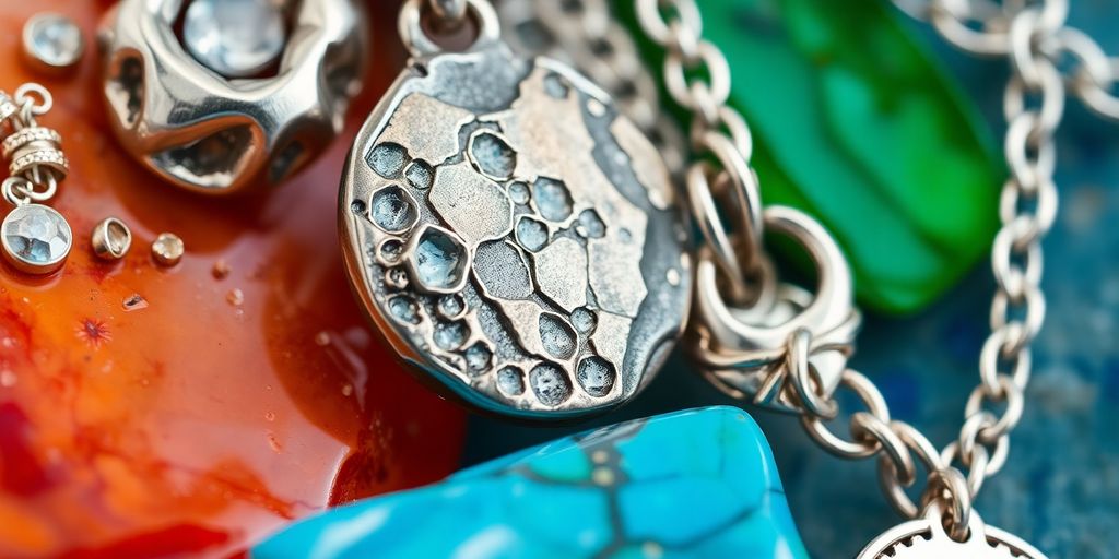 Bijoux en argent recyclé avec textures uniques et finitions.
