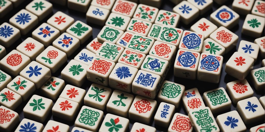 Colorful Mahjong tiles with intricate symbols