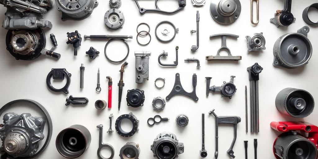Shiny new Fiat engine components laid out neatly.