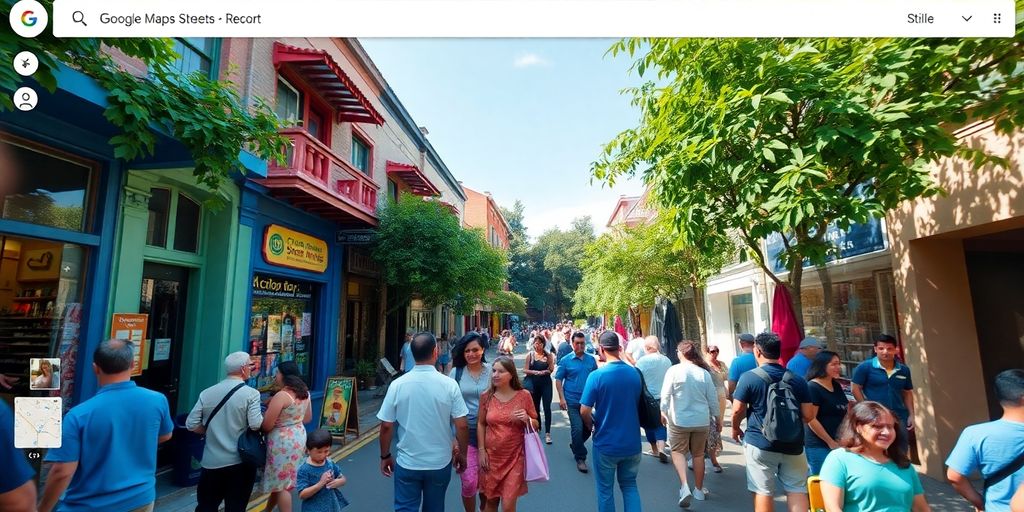 People interacting in a lively street scene on Google Maps.