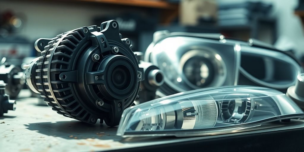 Skoda parts on workshop bench