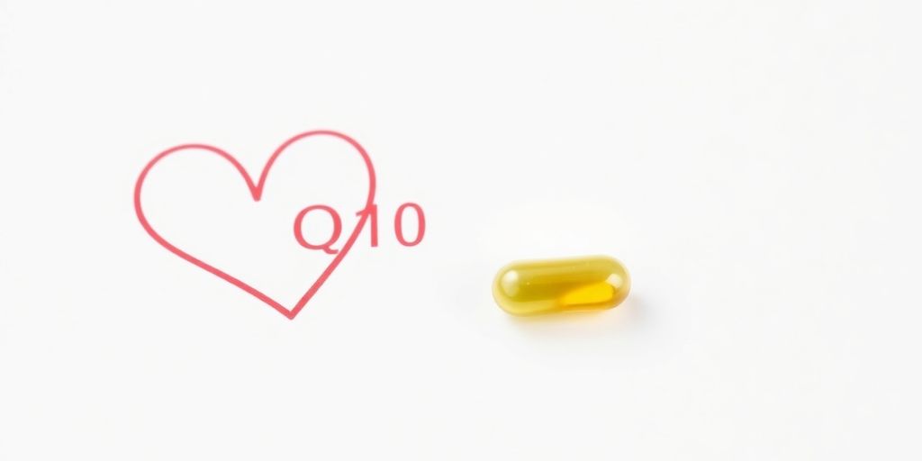 CoQ10 capsule with heart illustration.