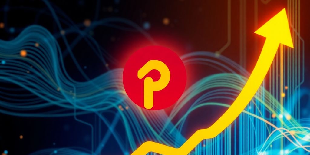 Pulsechain logo with upward trending digital waves.