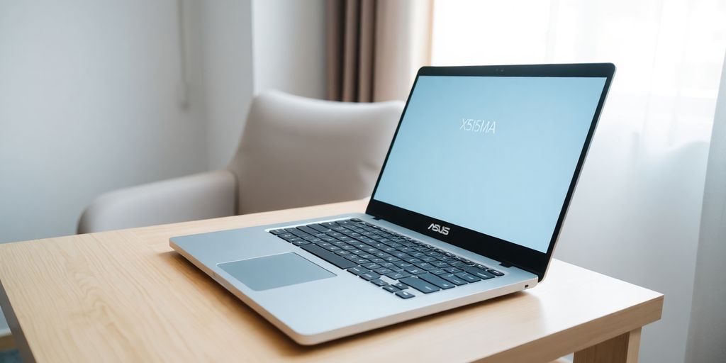 Laptop ASUS X515MA em mesa de estudo.