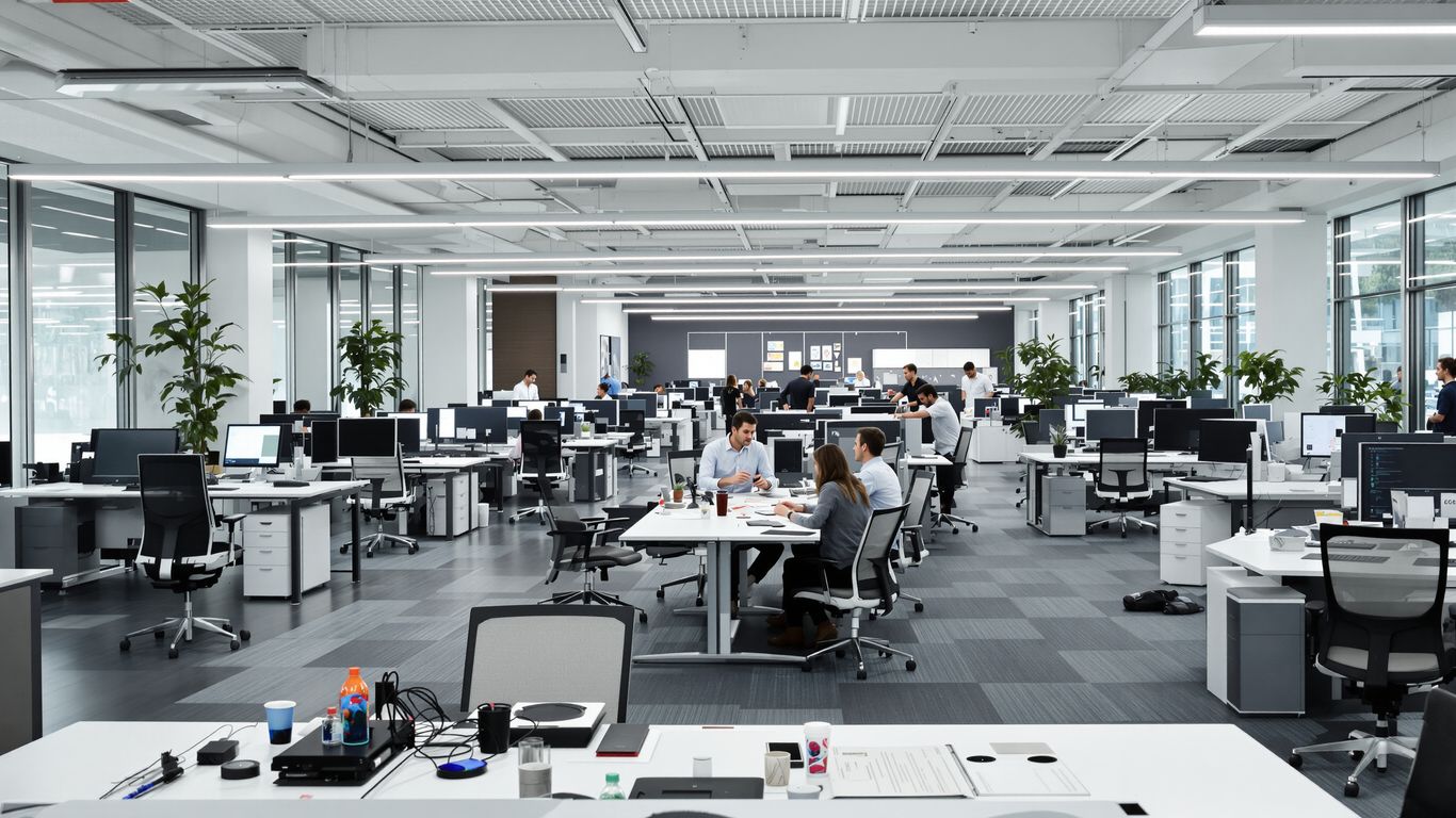 Modern office with professionals and technology