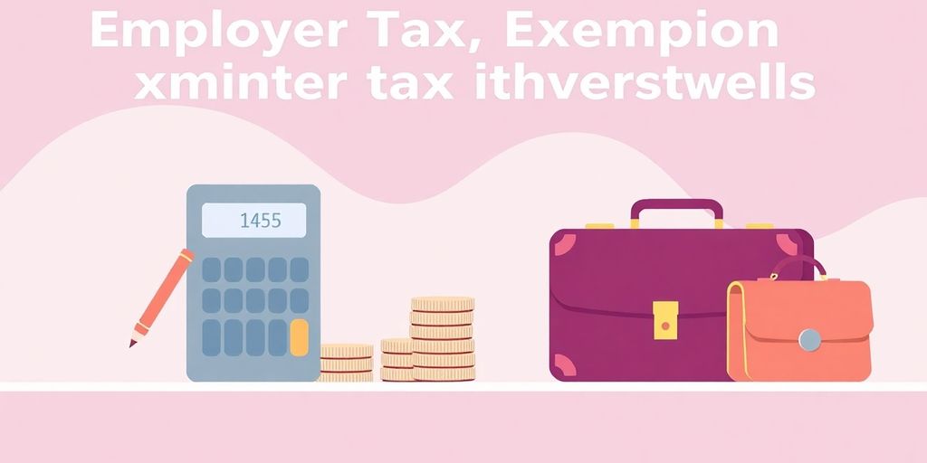 Illustrasjon av kalkulator, mynter og koffert.