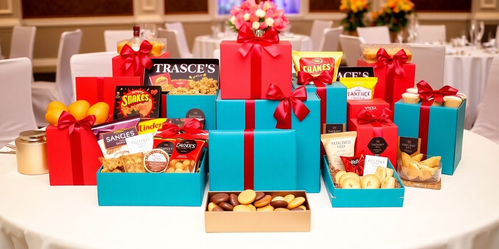 กล่องขนมที่หรูหราบนโต๊ะงานสำคัญ