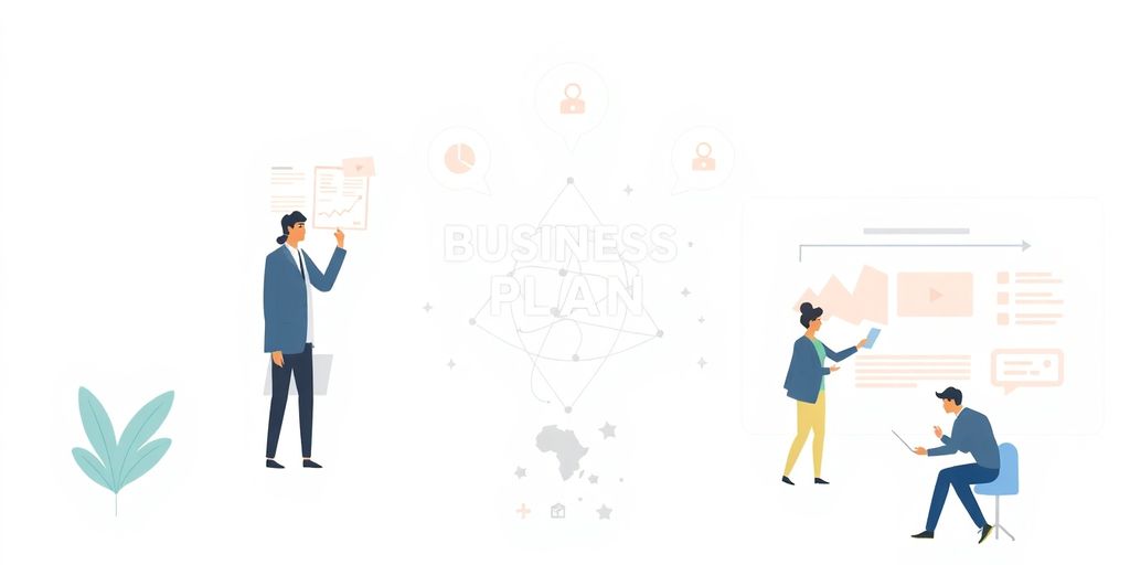 Illustrasjon av gründere og markedsanalyse.