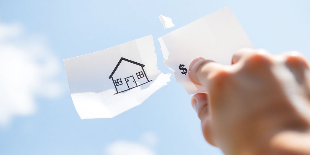Hand ripping up mortgage insurance document.