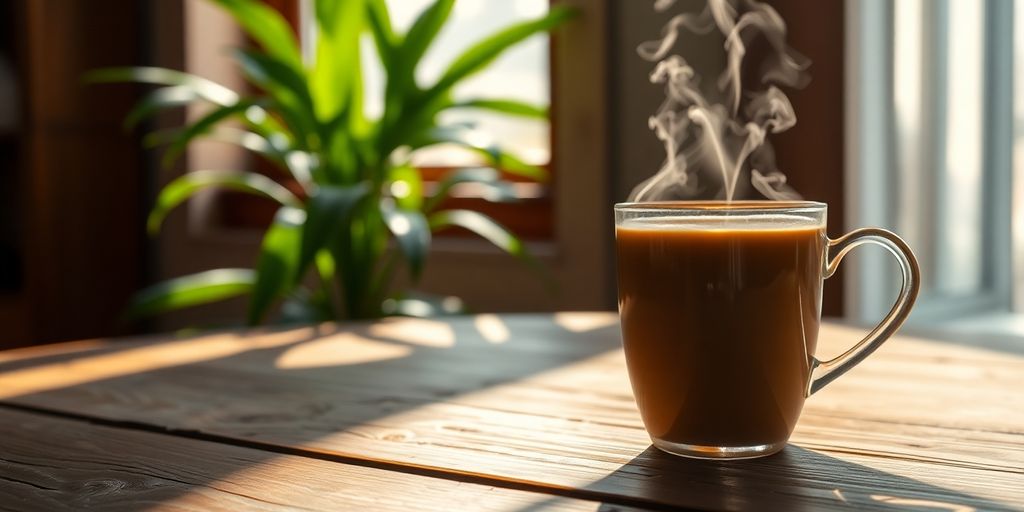 Sonniger Morgen mit Kaffeetasse