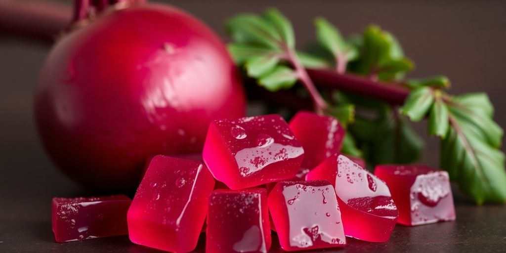 Lunakai beetroot gummies and a fresh beetroot.