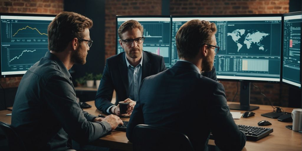 Team discussing marketing strategies on a computer