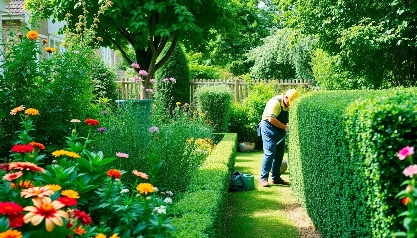 Gardener working in a vibrant London garden.