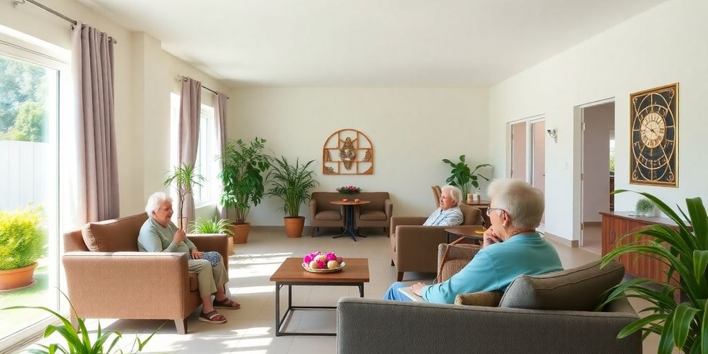 Casa de repouso com áreas de lazer agradáveis.