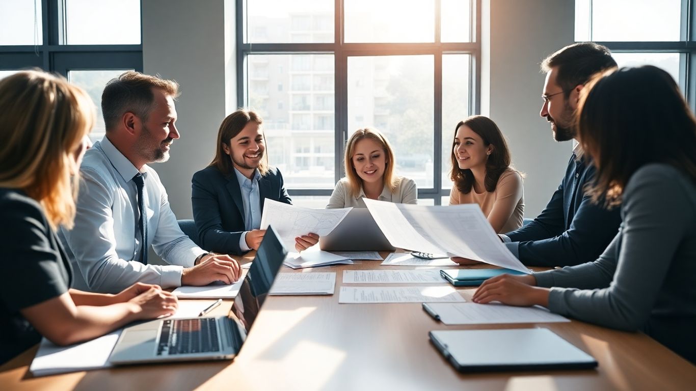 Team collaboration in a modern office business meeting.