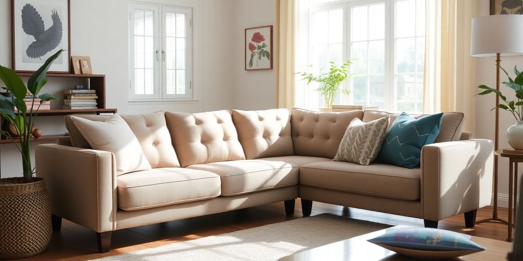 Cozy Wayfair couch in a modern living room.