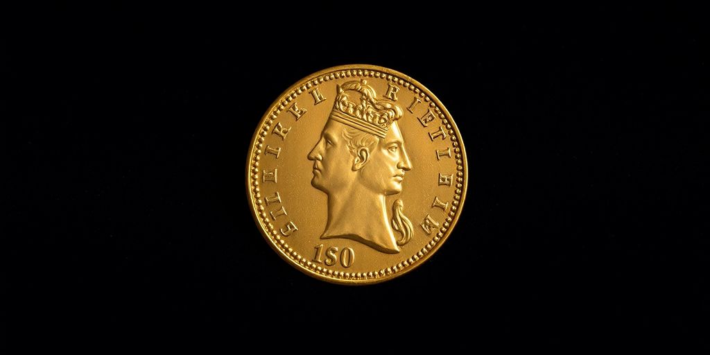 Pièce en or de Napoléon restaurée sur fond sombre.