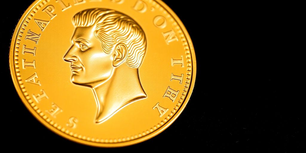 Pièce de Napoléon d'Or sur fond sombre.