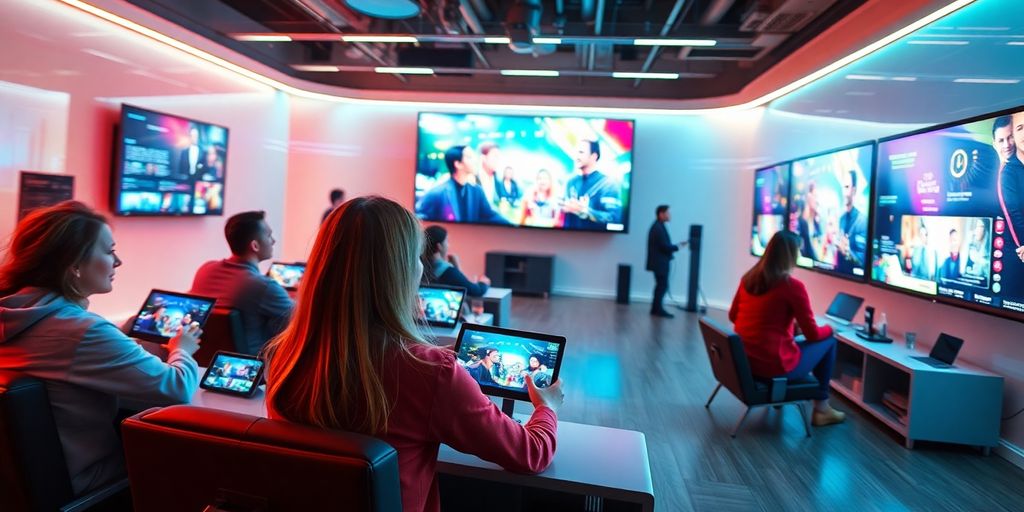 Modern devices streaming content in a vibrant setting.