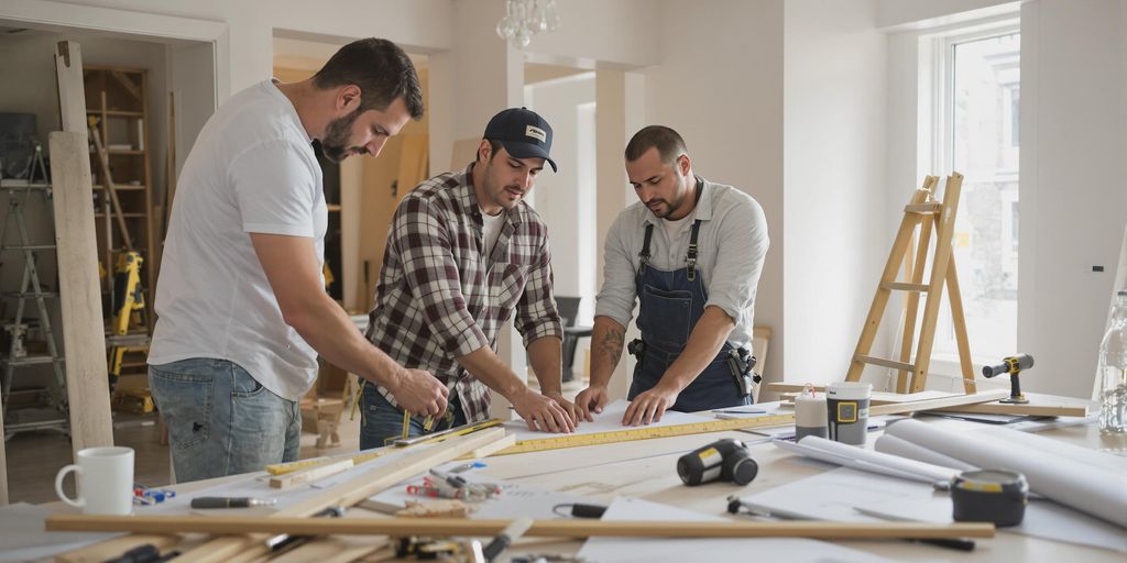 Team discussing home remodeling project in a well-lit room.