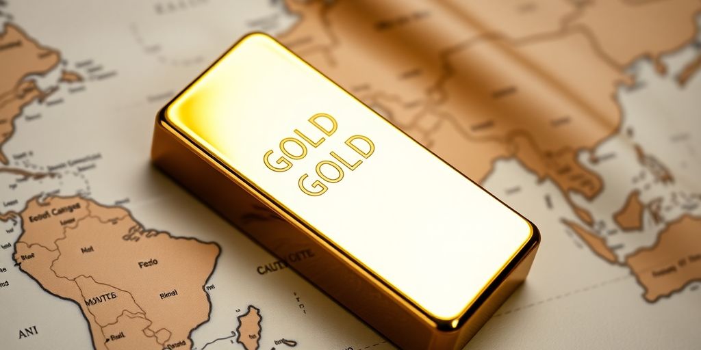Lingot d'or sur une carte du monde.