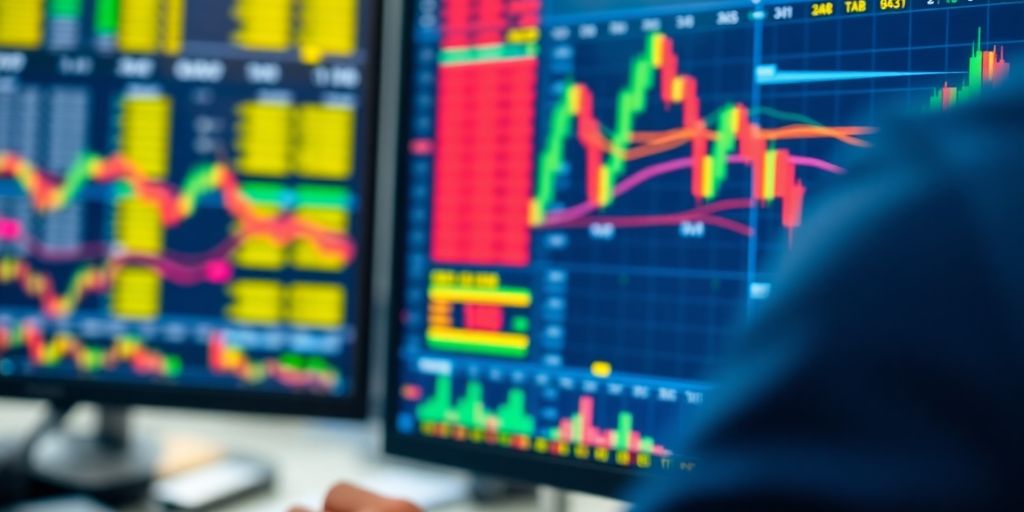 Trader analyzing market data on a computer screen.