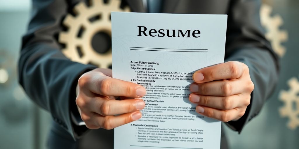 Person holding resume, gears turning smoothly.