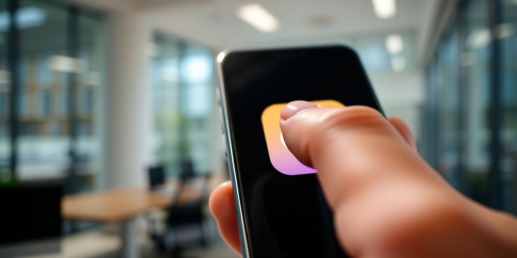 Finger touching a mobile phone screen with a job application.