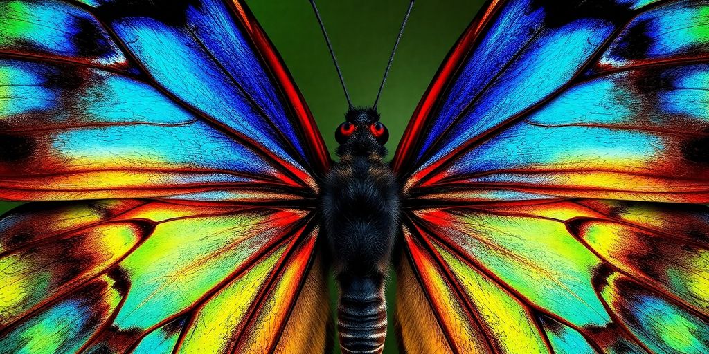 Colorful butterfly wings with intricate patterns.