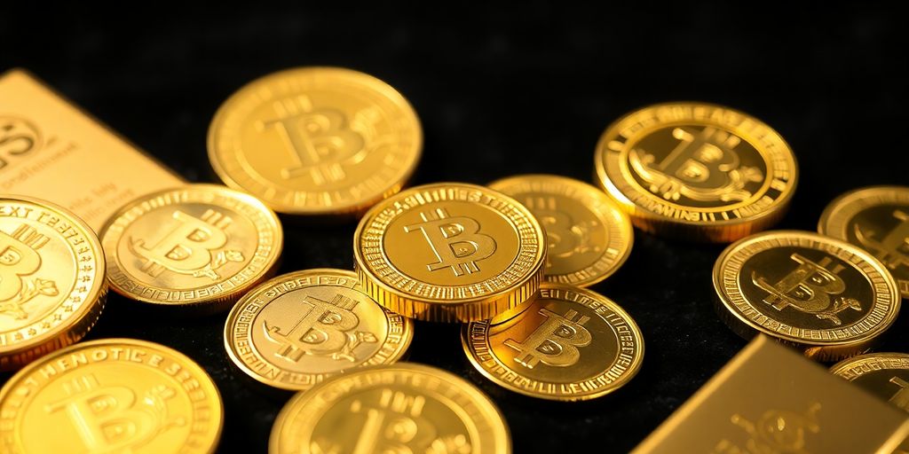 Pièces et barres d'or sur un fond en velours.