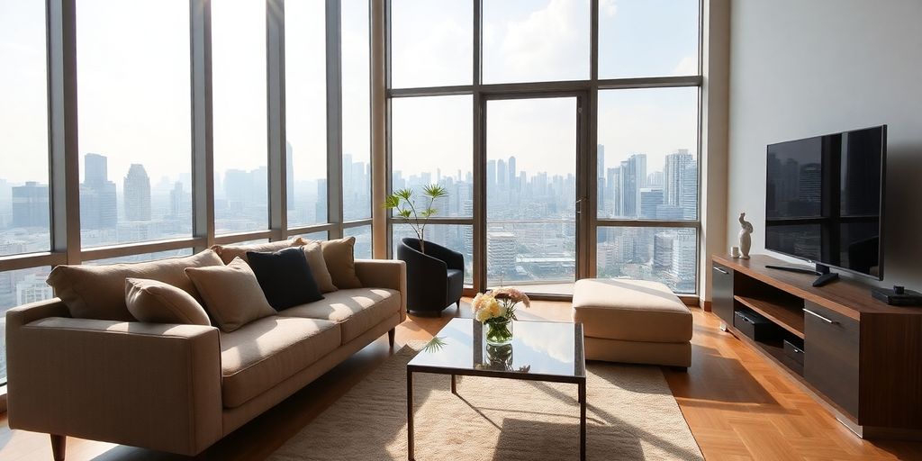 Modern Bangkok apartment living room.