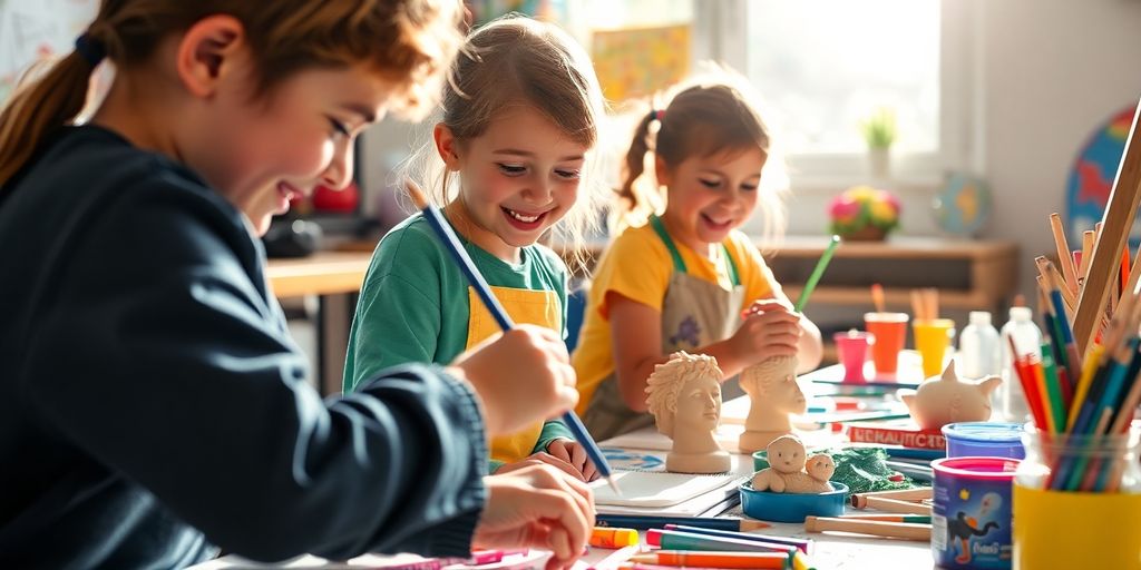 Children happily playing with art supplies.
