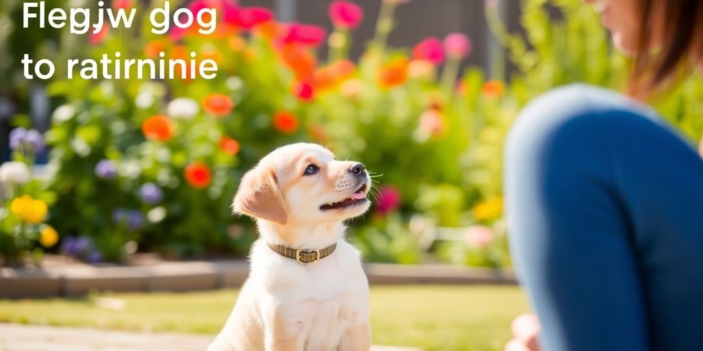 A puppy learning its name in a sunny garden.