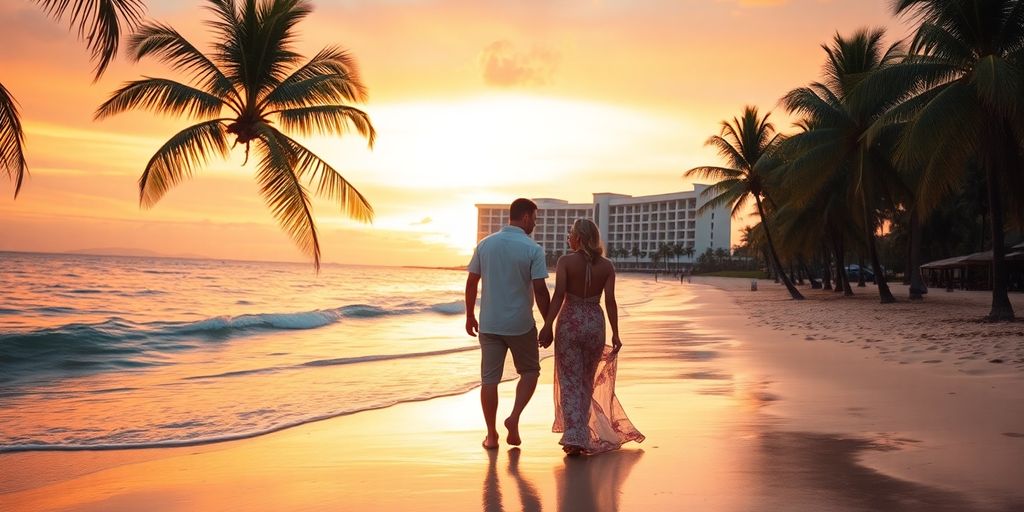 Couple on beach at resort