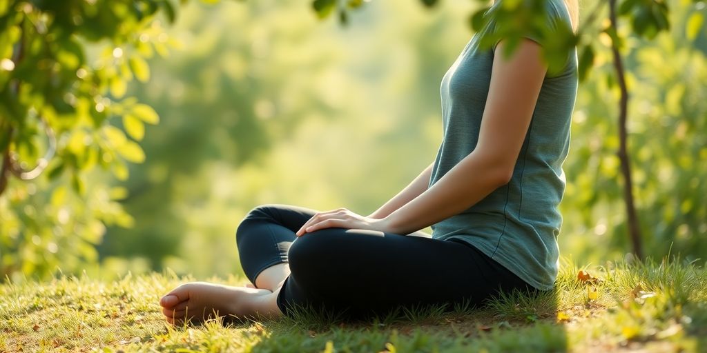 Person meditating peacefully outdoors.