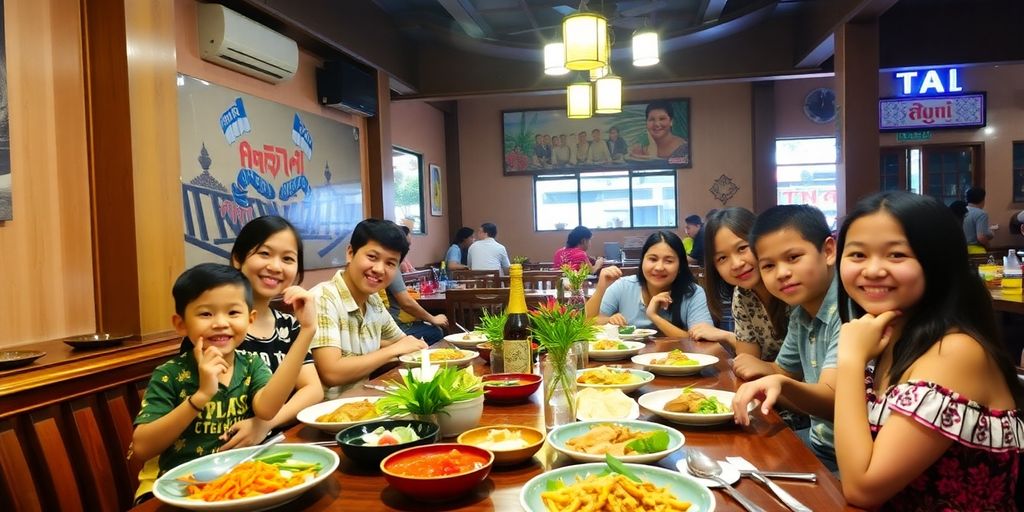 Families enjoying authentic Thai food in Chiang Mai.