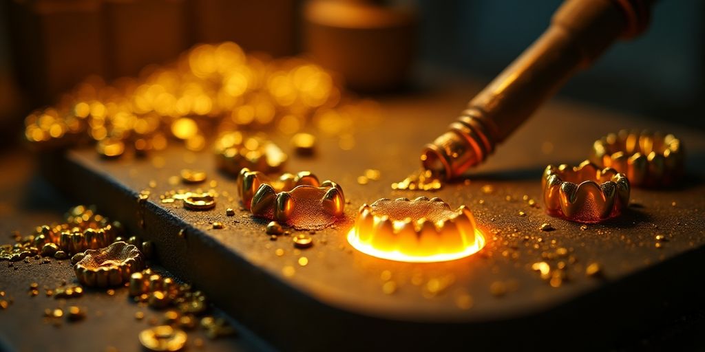 Traitement de l'or dentaire dans une fonderie.