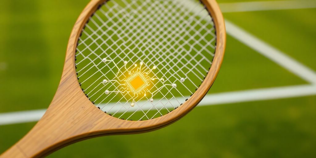 Tennis racket, AI chip, Wimbledon court.