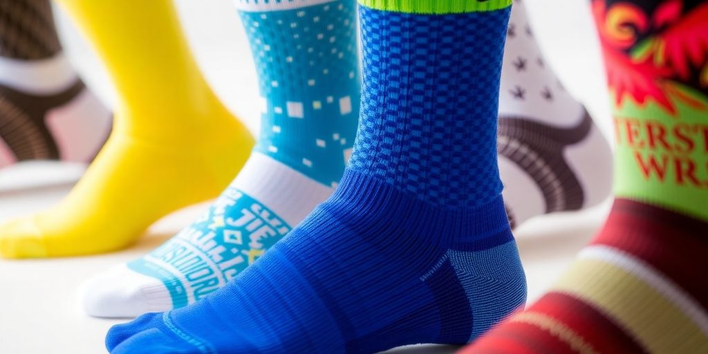 Colorful athletic socks showcasing moisture management features.
