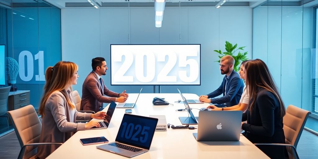 Diverse team discussing AI platforms in a modern workspace.