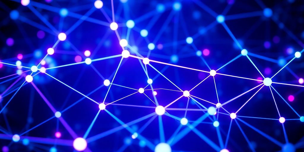 Blockchain network nodes connected digitally.