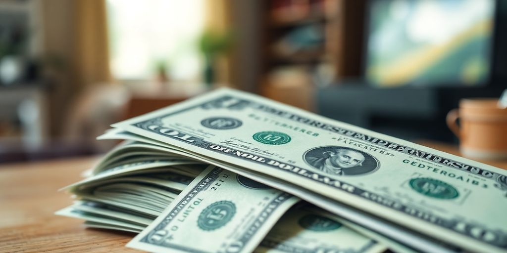 Fresh dollar bills arranged in a cozy financial setting.