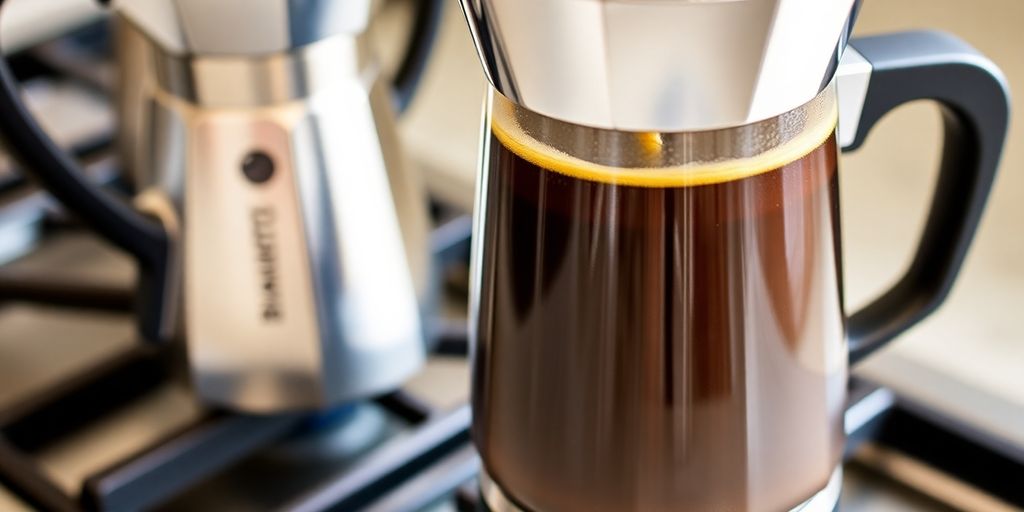 Bialetti Brikka coffee maker brewing rich espresso with thick crema.