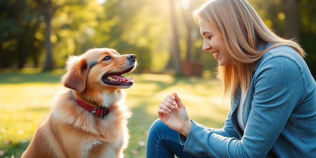 Dog and owner training together in a sunny park.